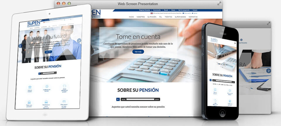 Imagen que muestra el portal web de SUPEN en distintos dispositivos y su adaptabilidad